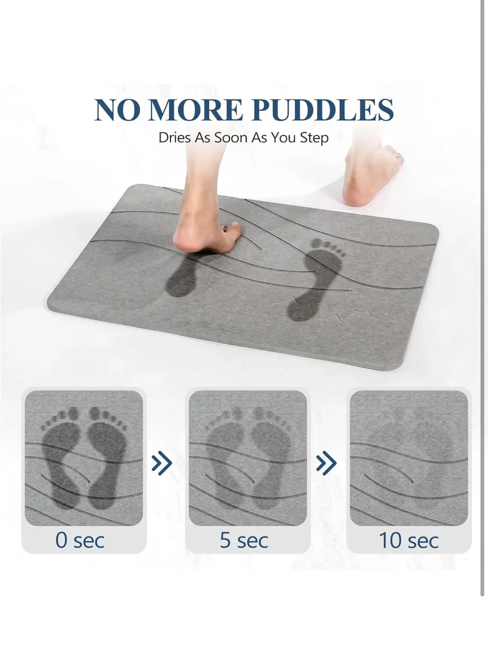Large Stone Bath Mat Diatomite Non-Slip Natural Gray Absorbent Quick Dry
